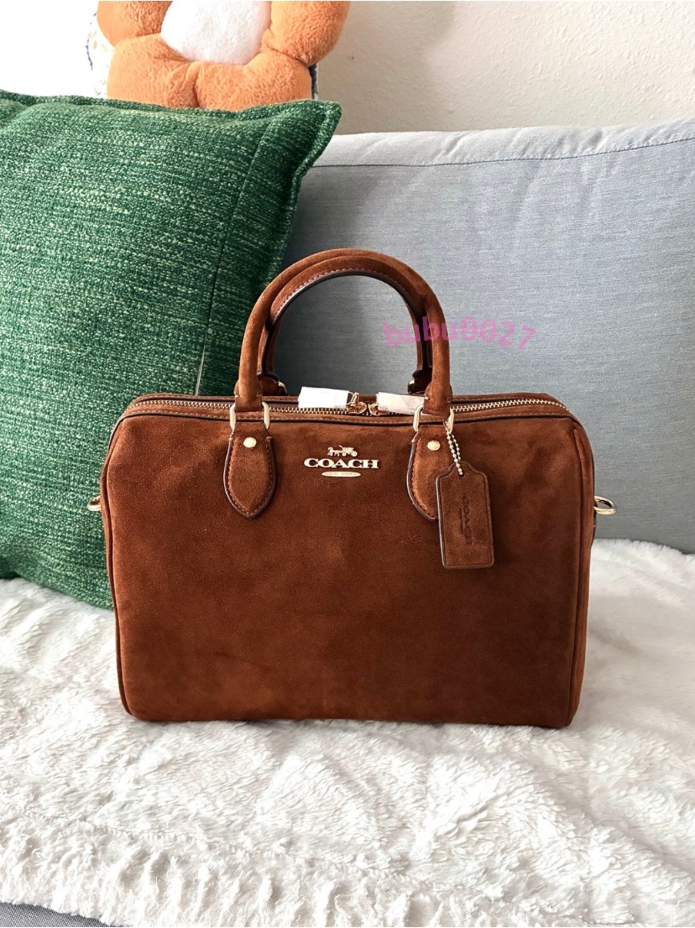 NWT🍯Coach Rowan Large Satchel Bag Suede Warm Brown CET42 Classic Crossbody - Picture 2 of 11
